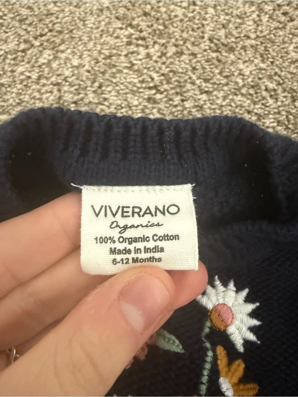 Viverano Organic Navy Floral Embroidered Baby Pullover and Pants